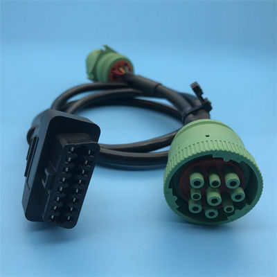 Green Deutsch 9 Pin J1939 Female to OBD2 OBDII 16 Pin Female and J1939 Male Splitter Y Cable